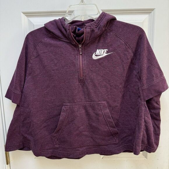 Nike Big Girl's Pullover Half Zip Fleece Poncho Bordeaux Red Purple Sz M Hoodie - Picture 2 of 9
